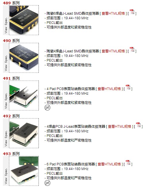 美國Oscilent晶振LV-PECL輸出差分晶振型號列表